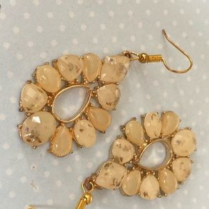 Faux Opal earrings, 1.5 “ long, 1” wide, gold tone
